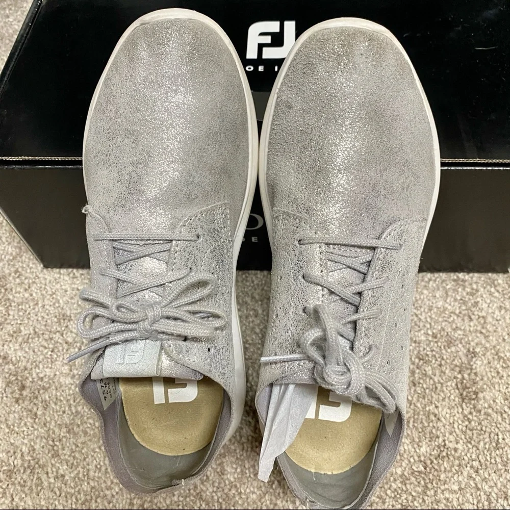 FOOYJOY Flex Coastal LX Silver Metallic Golf Shoes - Picture 2 of 7